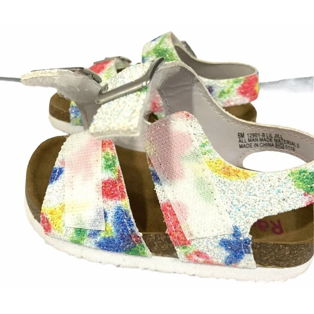 Rachel Shoes Lil Jill 6M Baby Footbed Sandals Floral Glitter Buckle Summer Baby‎
